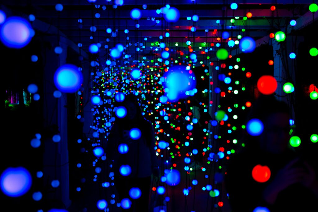 Colorful glowing LED lights installation creating a mesmerizing night atmosphere.